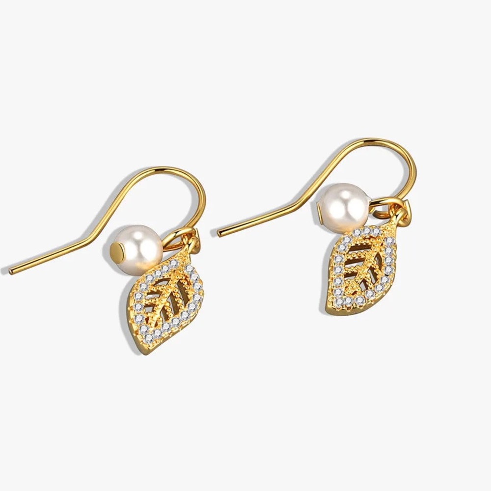 ◾️925 Sterling Silver Leaf Pearl Earrings